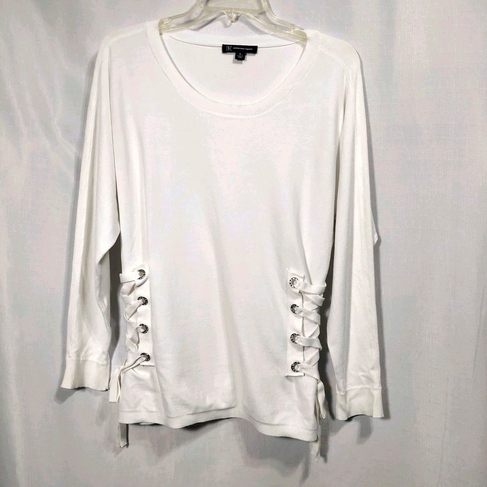 INC International Concepts Womens Pullover Knit Sweater XL Scoop Neck Lace‎ Up